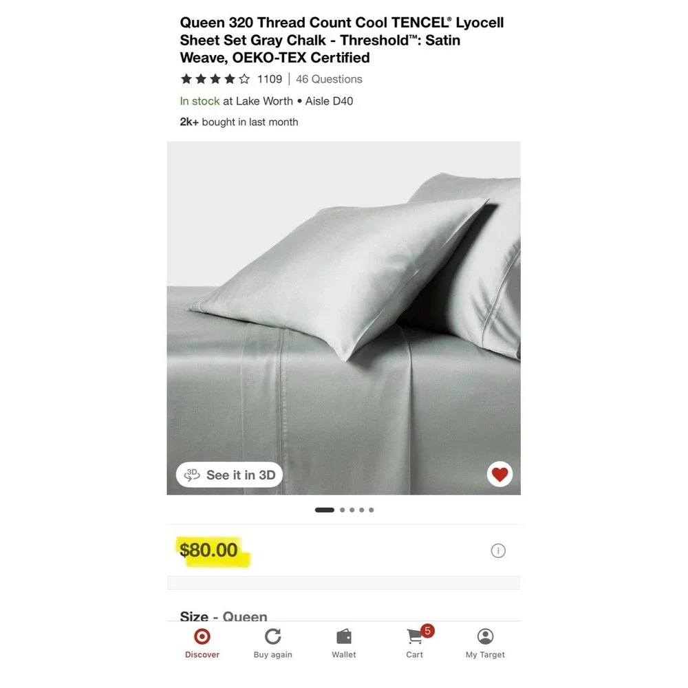 320 Thread Count Cool TENCEL Lyocell Sheet Set Gray Chalk NEW